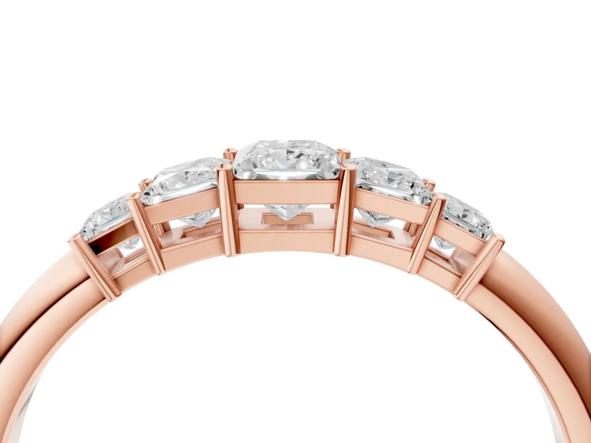 Princess Cut Five-Stone Prong Set Diamond Band Rose gold