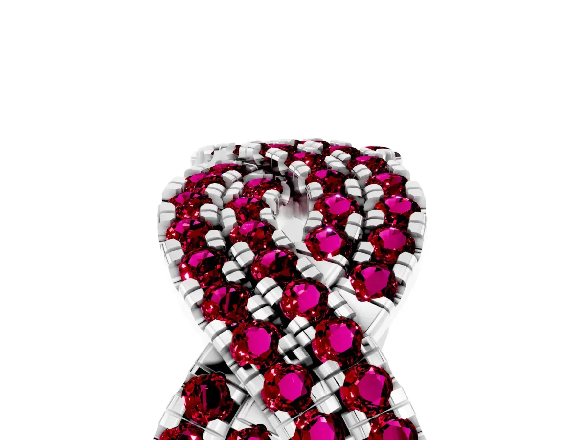 Pavé Round Garnet Infinity Twist Band with Shared Prong Setting White gold