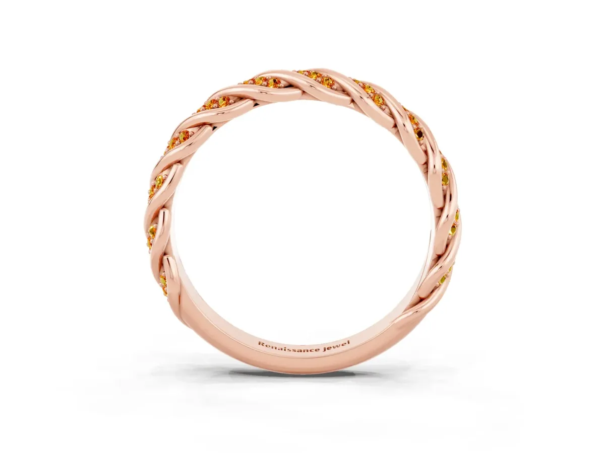 Twisted Pavé Round Citrine Eternity Band with Shared Prong Setting Rose gold