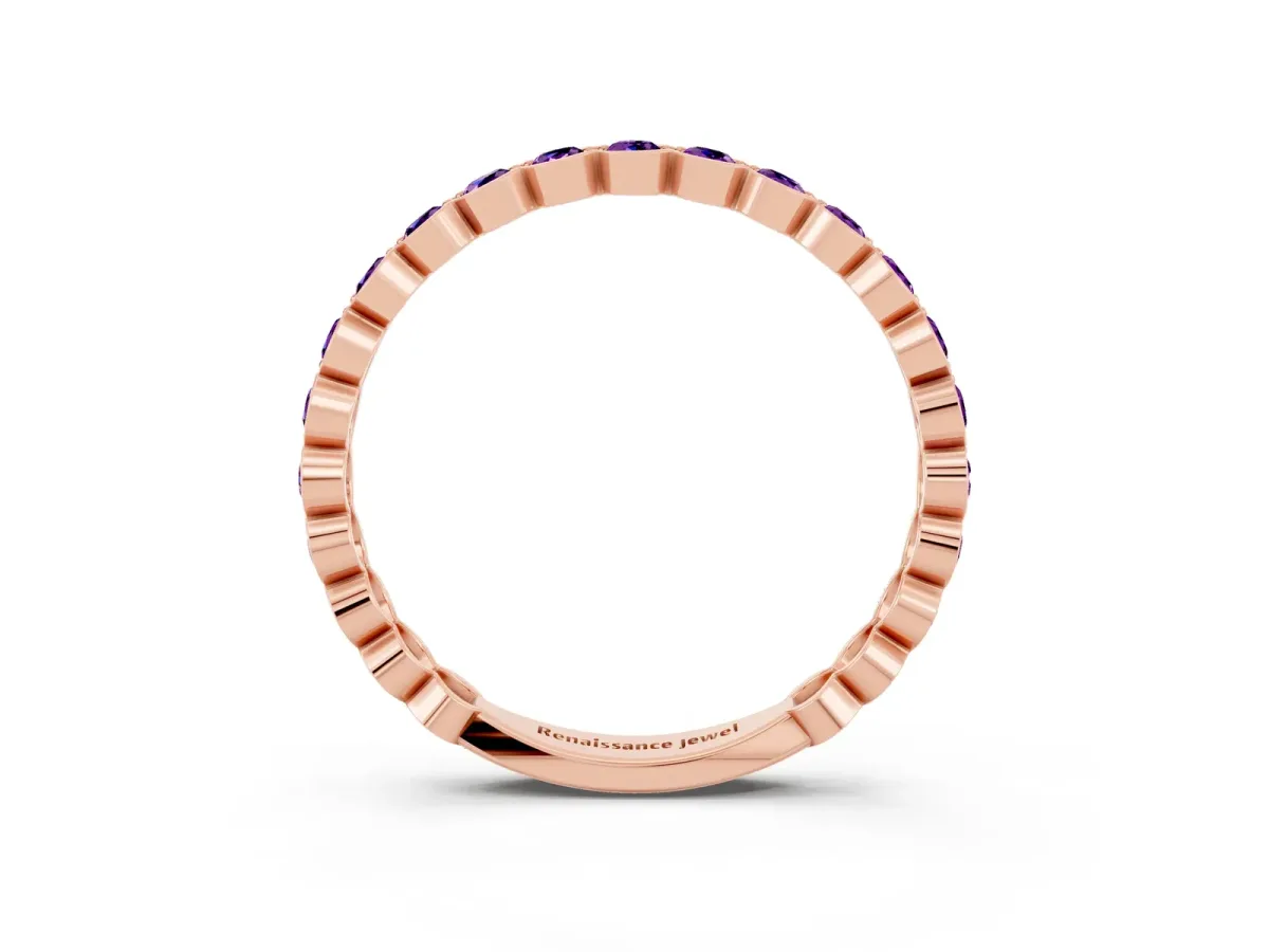 Round Amethyst Bezel Set Eternity Band Rose gold