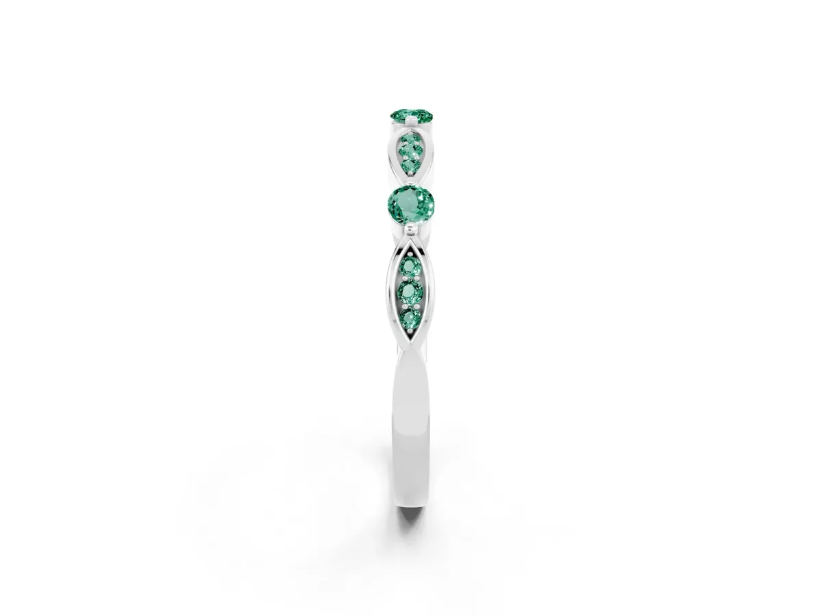 Marquise and Round Green Sapphire Milgrain Band with Bezel Setting Silver