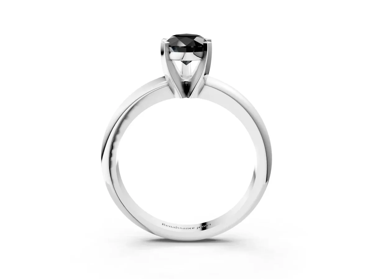 Fancy Black Pear Cut Diamond Solitaire Engagement Ring with Round Band and Four-Prong Setting Silver