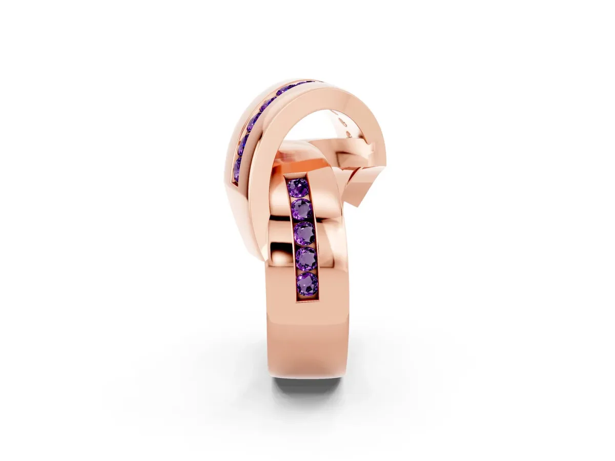 Pavé Round Amethyst Crossover Band with Channel Setting Rose gold