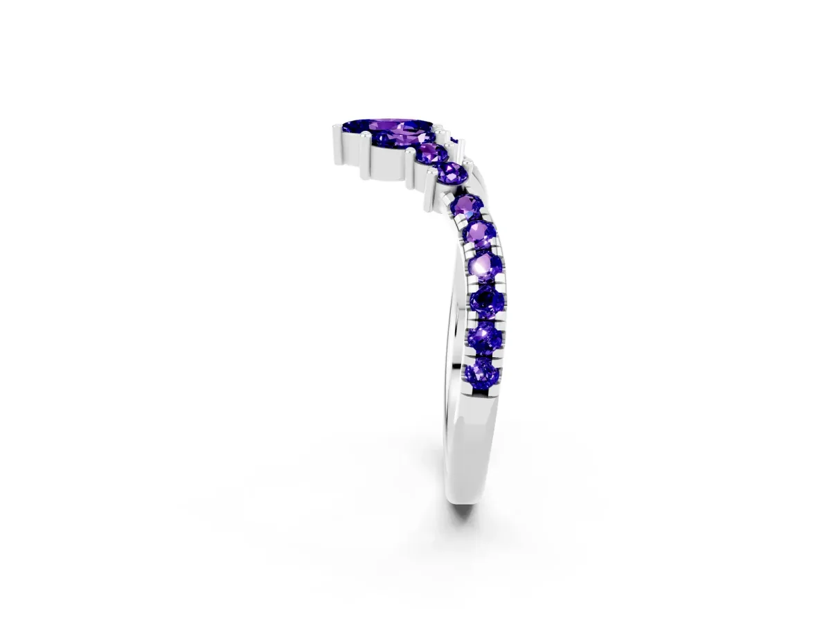 Chevron Marquise and Round Tanzanite Open Band with Prong Setting Silver