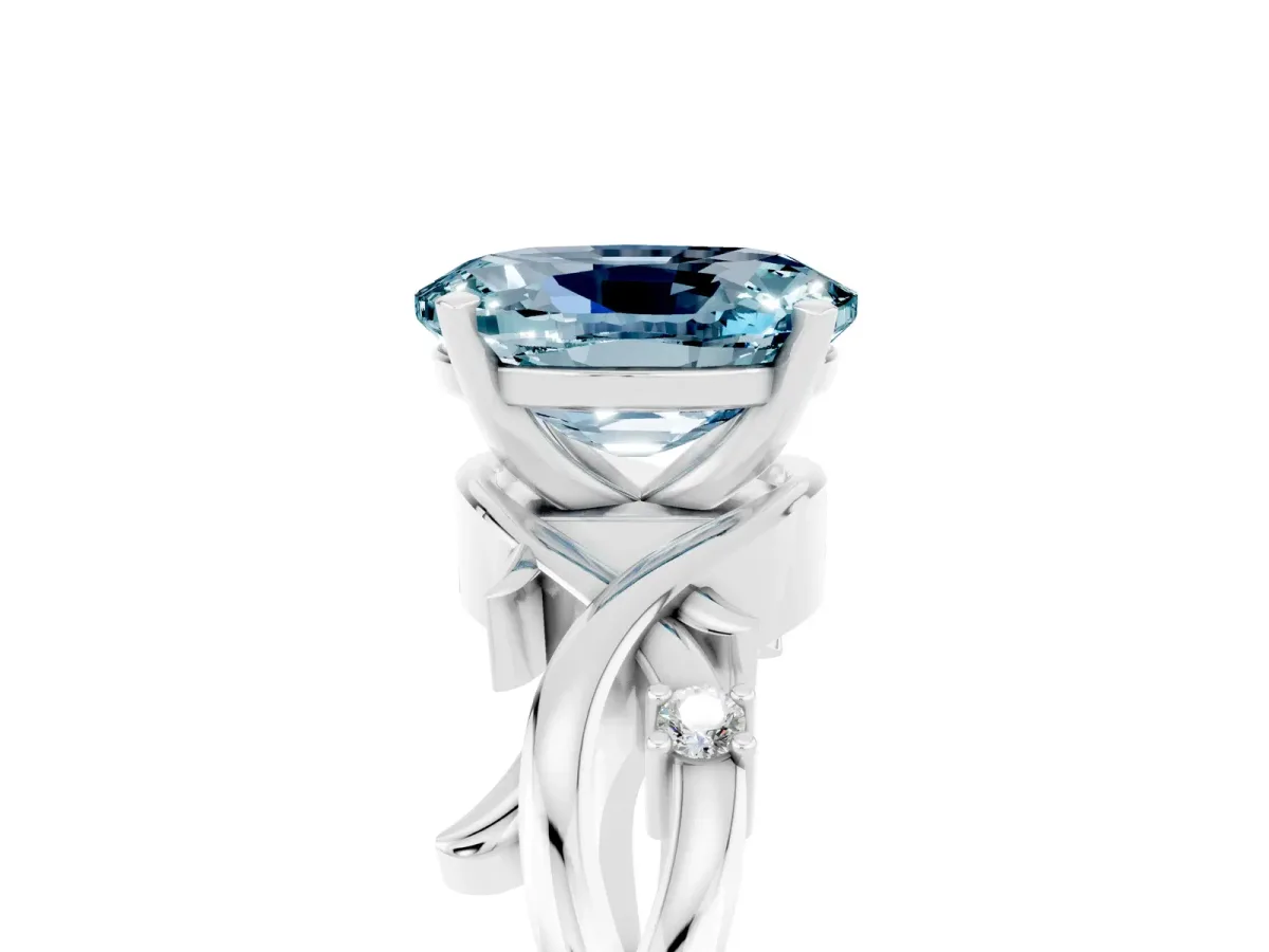 Oval Cut Aquamarine Solitaire Ring with Twisted Band and Prong Setting Silver