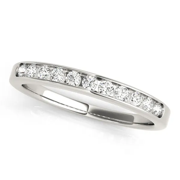 Round Diamond Channel Set White Gold Band Silver