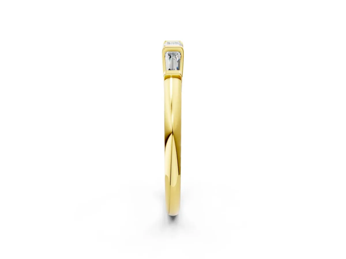 Three-Stone Baguette Cut Channel Set Diamond Band Yellow gold