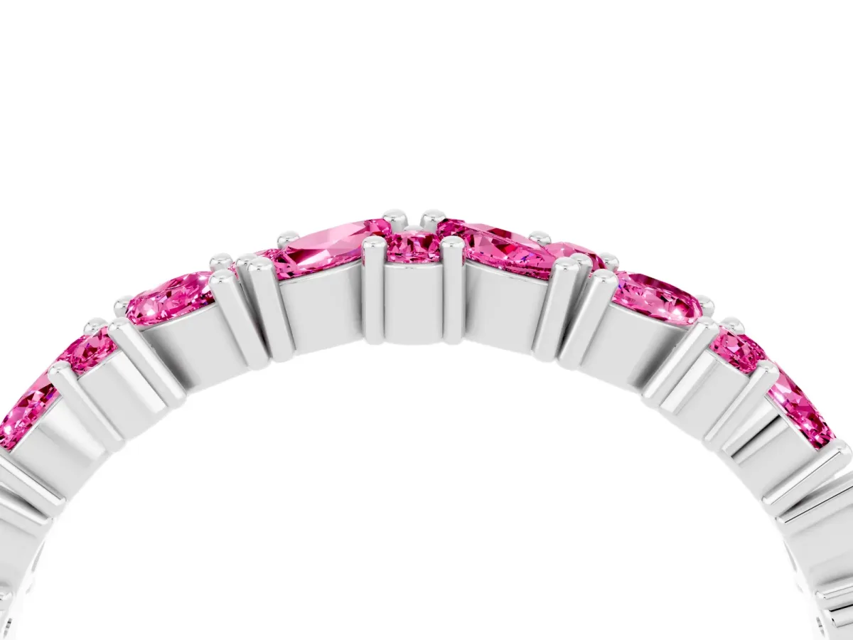 Marquise and Round Pink Sapphire Vine Eternity Band with Prong Setting Silver