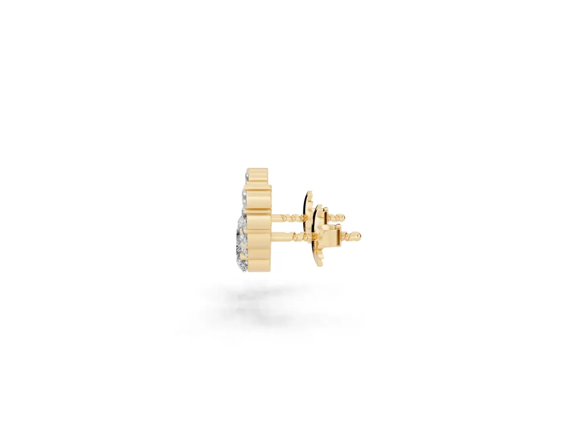 Round and Heart Diamond Petite Ear Climber Earrings Yellow gold