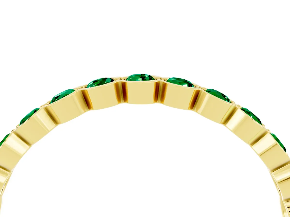 Round Emerald Bezel Set Eternity Band Yellow gold
