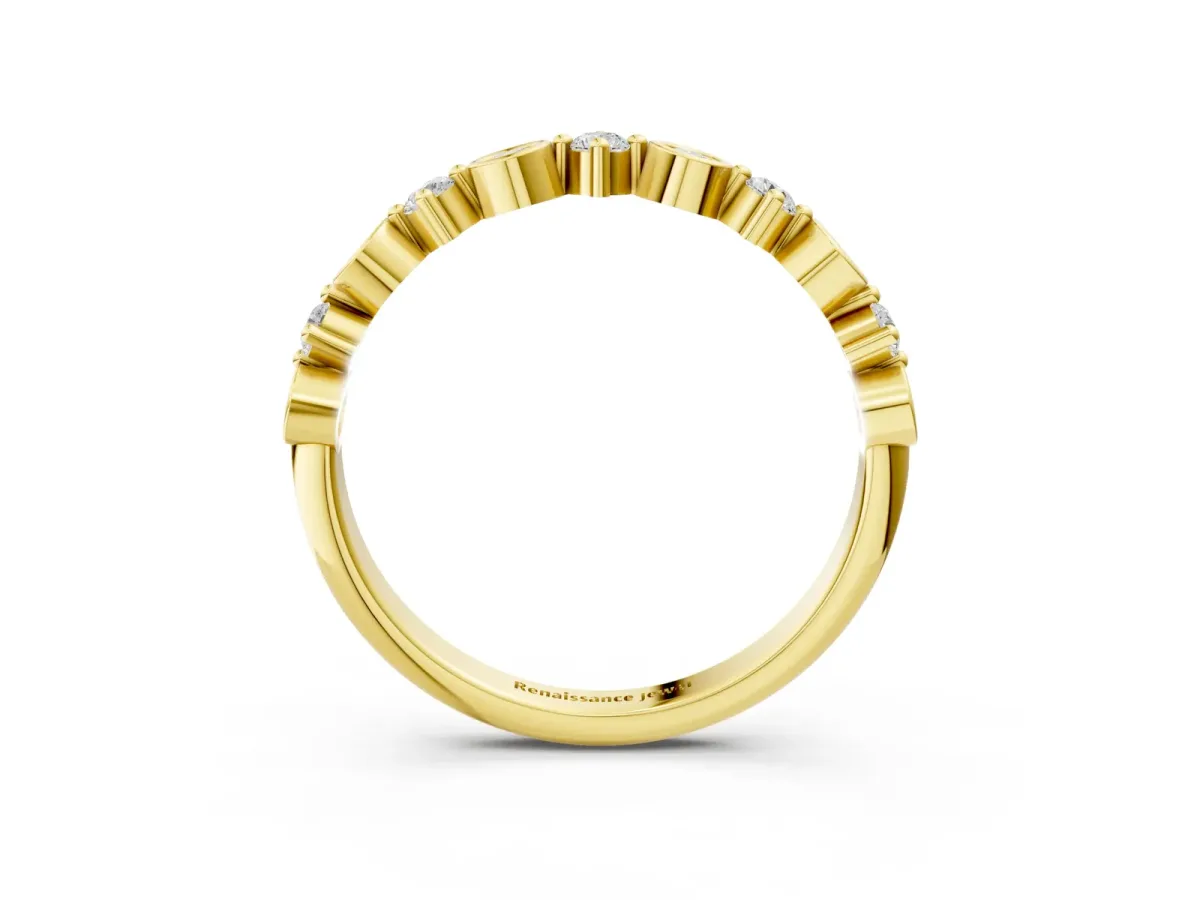 Bezel and Prong Set Round Diamond Half Eternity Band Yellow gold