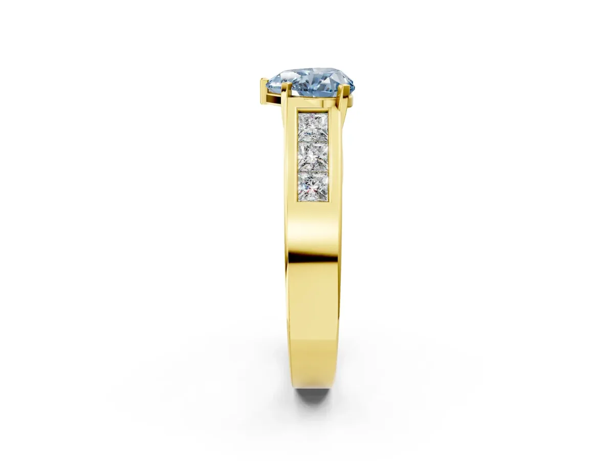 Fancy Blue Heart Cut Cut Channel Set Solitaire Ring with Four-Prong Setting Yellow gold