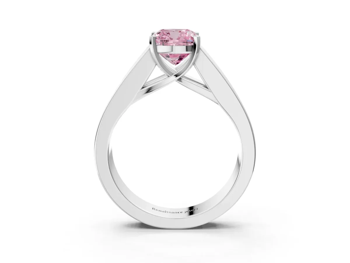 Fancy Pink Cushion Cut Cut Channel Set Solitaire Ring with Four-Prong Setting White gold
