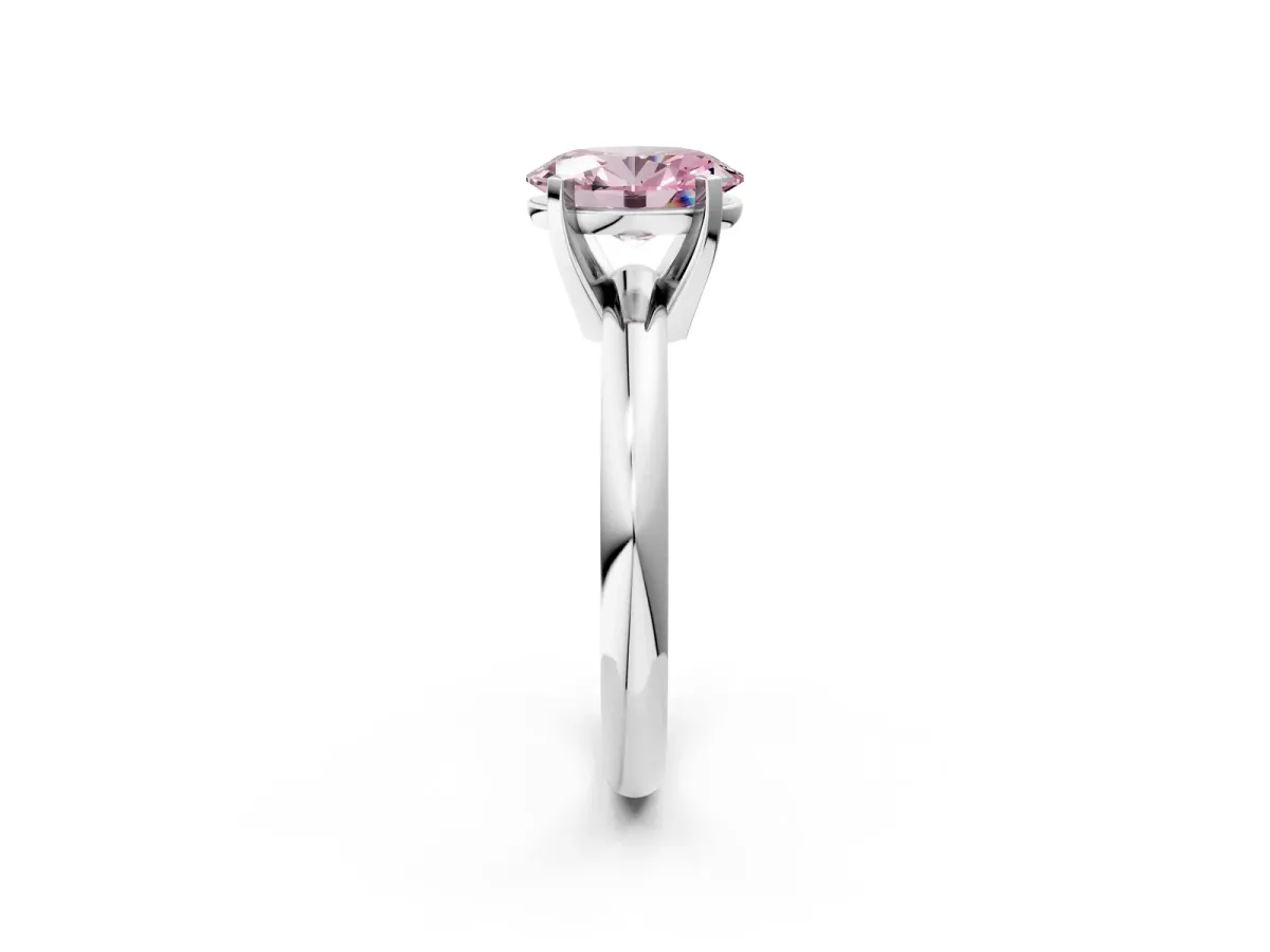 Fancy Pink Oval Cut Diamond Solitaire Engagement Ring with Round Band and Four-Prong Setting Silver
