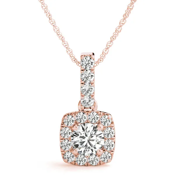 Halo Cushion Cut Diamond Pendant with Four-Prong Setting Rose gold