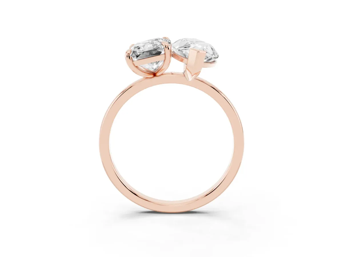 Radiant and Marquise Toi Moi Ring with Prong Setting and Plain Band Rose gold
