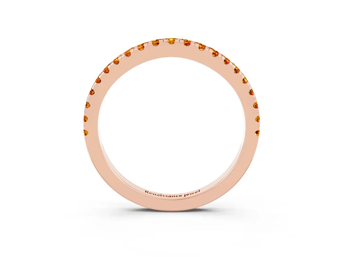 Round Citrine Pavé Half Eternity Band with Shared Prong Setting Rose gold