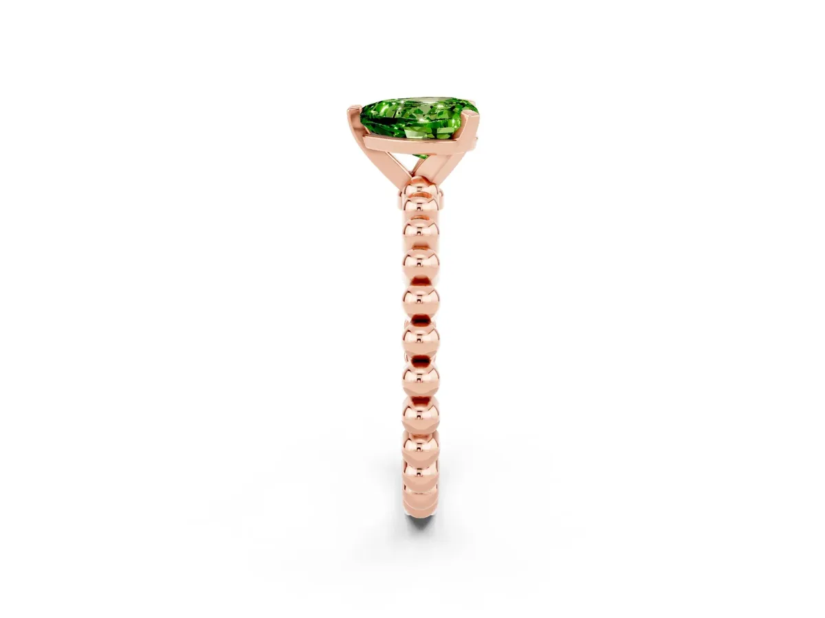 Heart Cut Peridot Solitaire Ring with Beaded Band and Prong Setting Rose gold