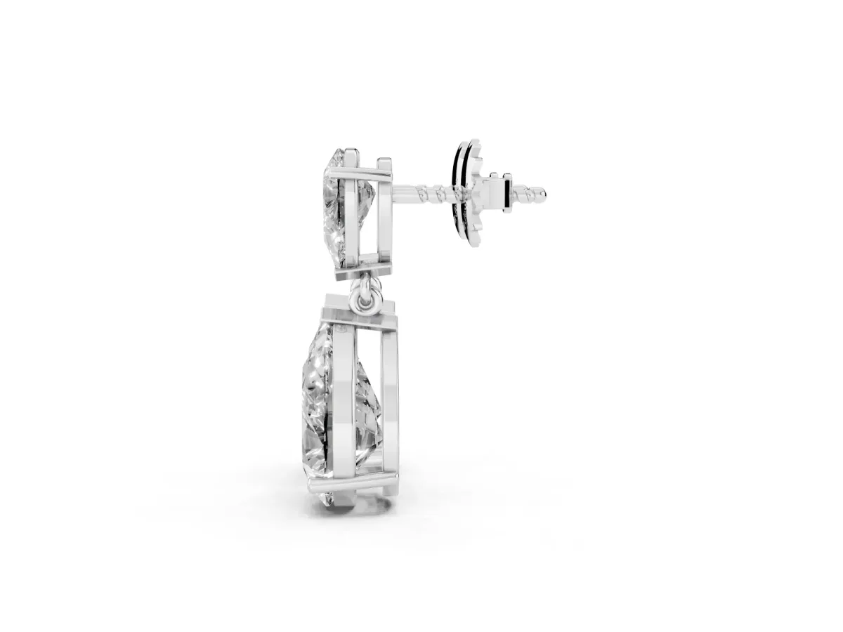 Pear Cut Diamond Two Stone Drop Earrings Platinum