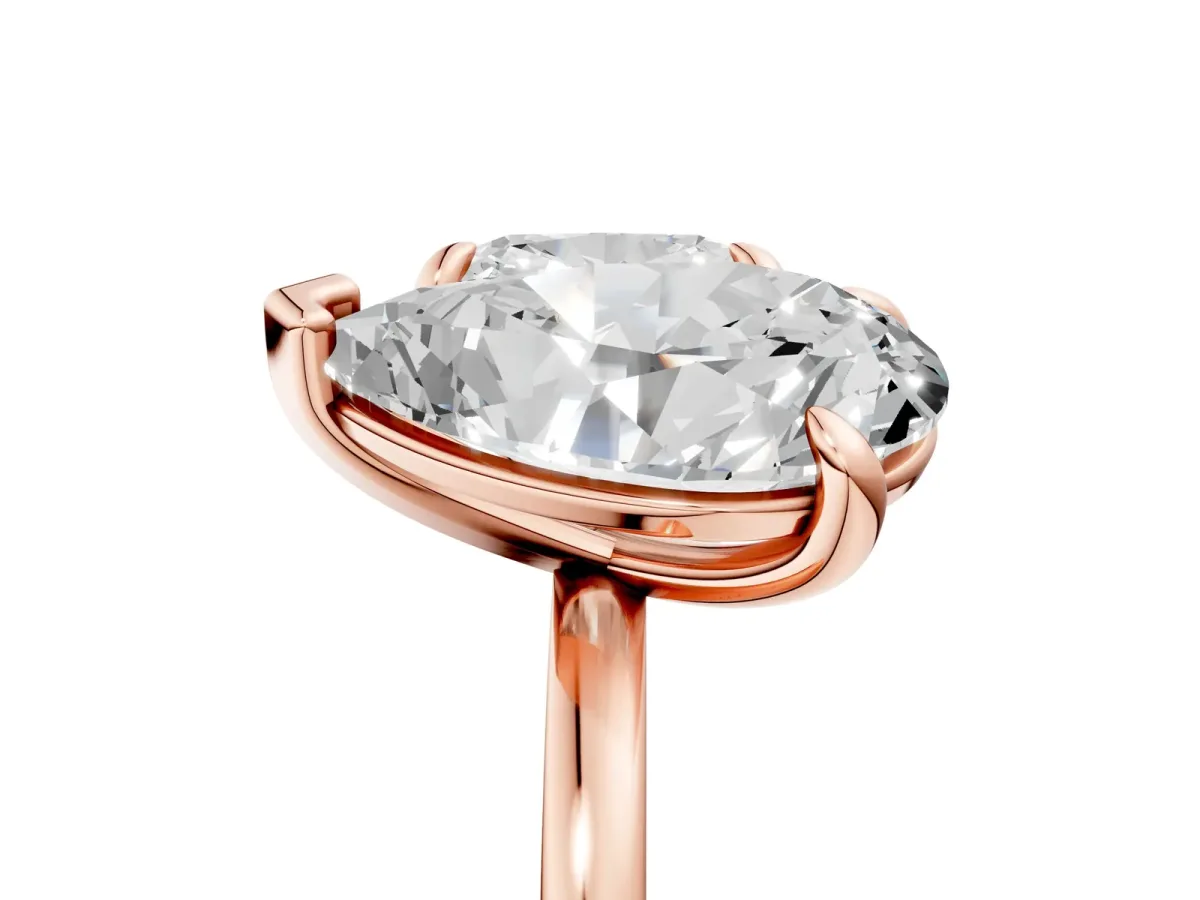Pear and Cushion Toi Moi Ring with Prong Setting and Plain Band Rose gold