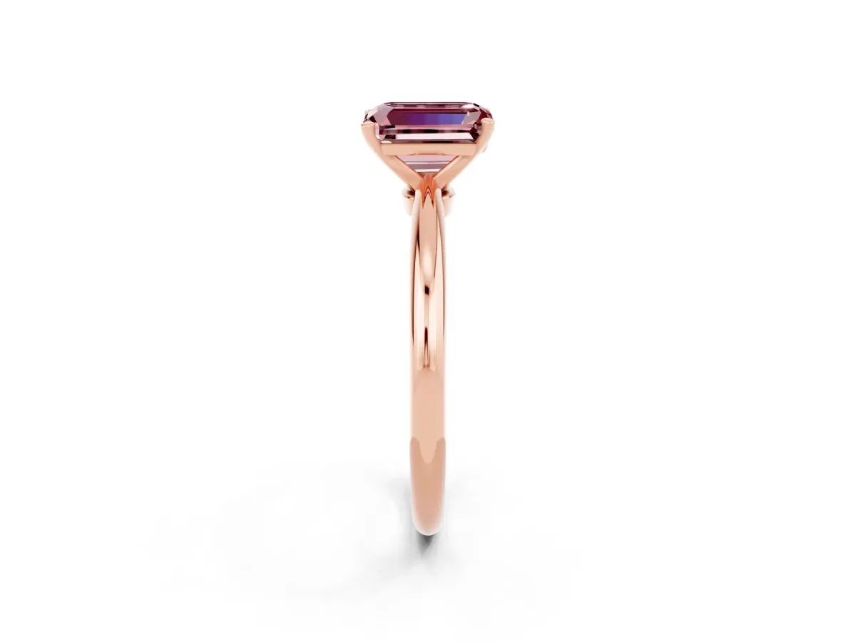 Emerald Cut Morganite Solitaire Ring with Six-Prong Setting and Classic Band Rose gold