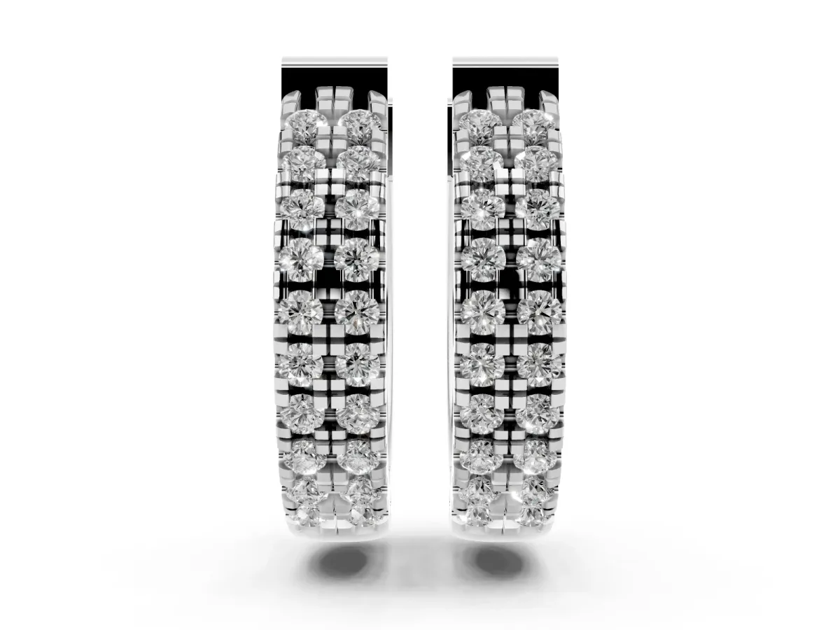 Round Diamond Petite Double Row Huggie Hoop Earrings Silver