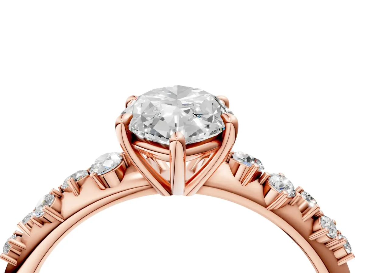Marquise Cut Diamond Cluster Side Stone Solitaire Ring with Prong Setting Rose gold