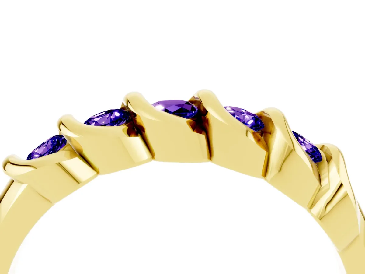 Round Tanzanite Eternity Band with Twist Prong Setting Yellow gold