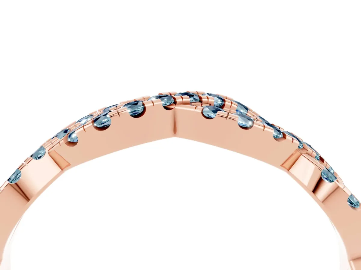 Round Aquamarine Twisted Eternity Band with Pavé and Shared Prong Setting Rose gold
