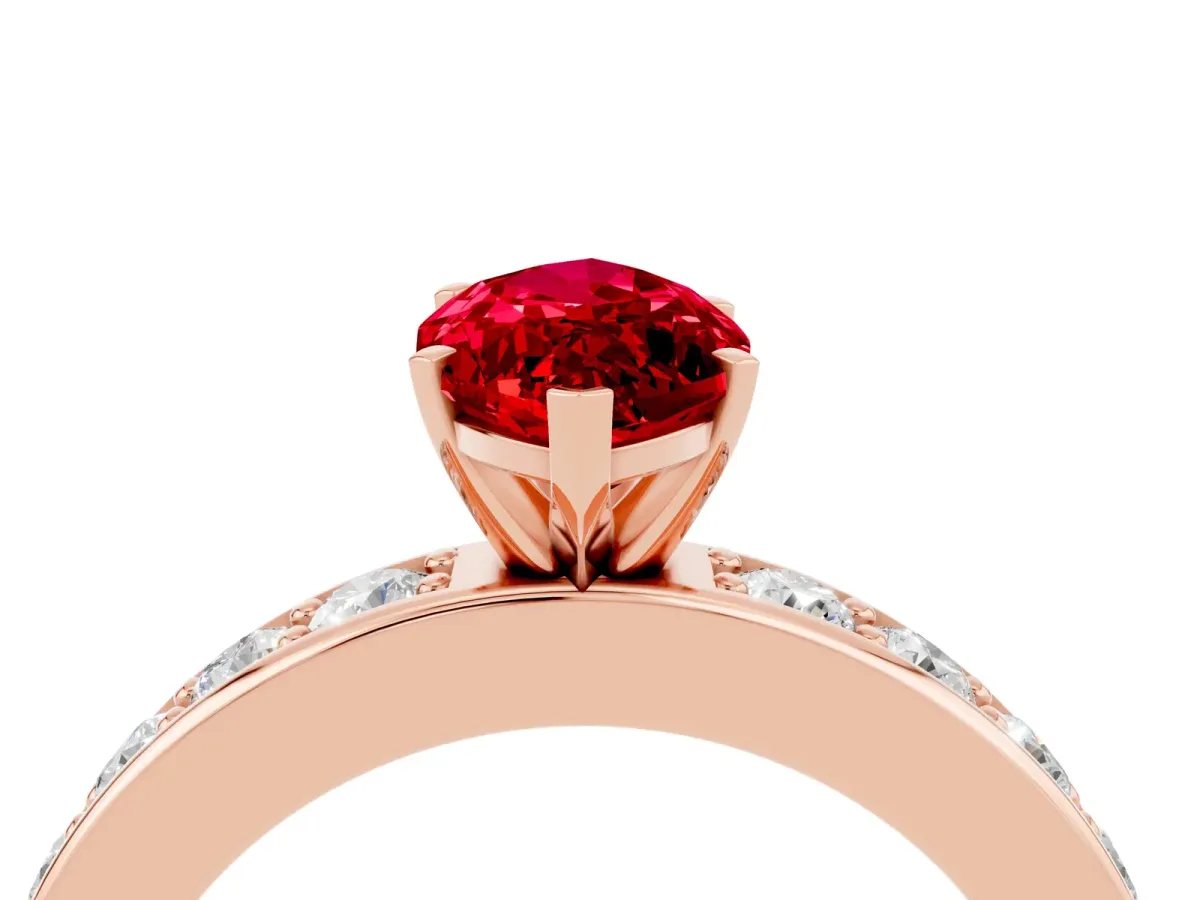 Marquise Cut Ruby Engagement Ring with Channel Set Round Band and Prong Setting Rose gold