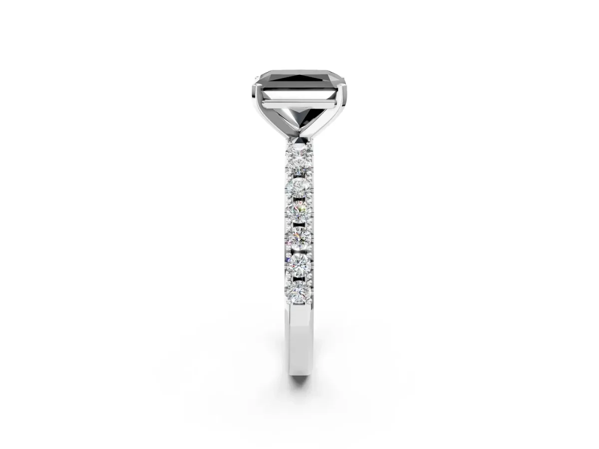 Fancy Black Radiant Cut Diamond Solitaire Pavé Band with Four-Prong Setting Silver