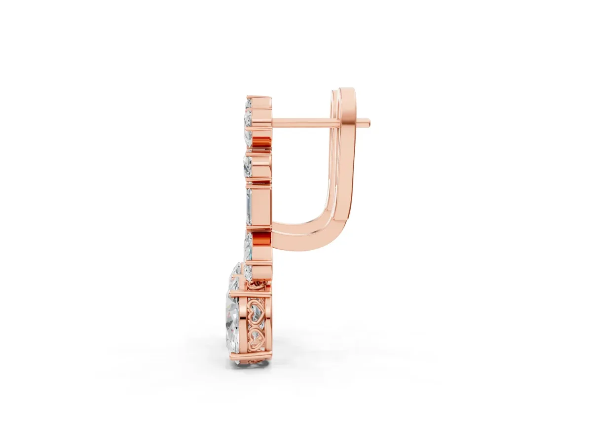 Pear, Baguette and Oval Diamond Monaco Drop Earrings Rose gold
