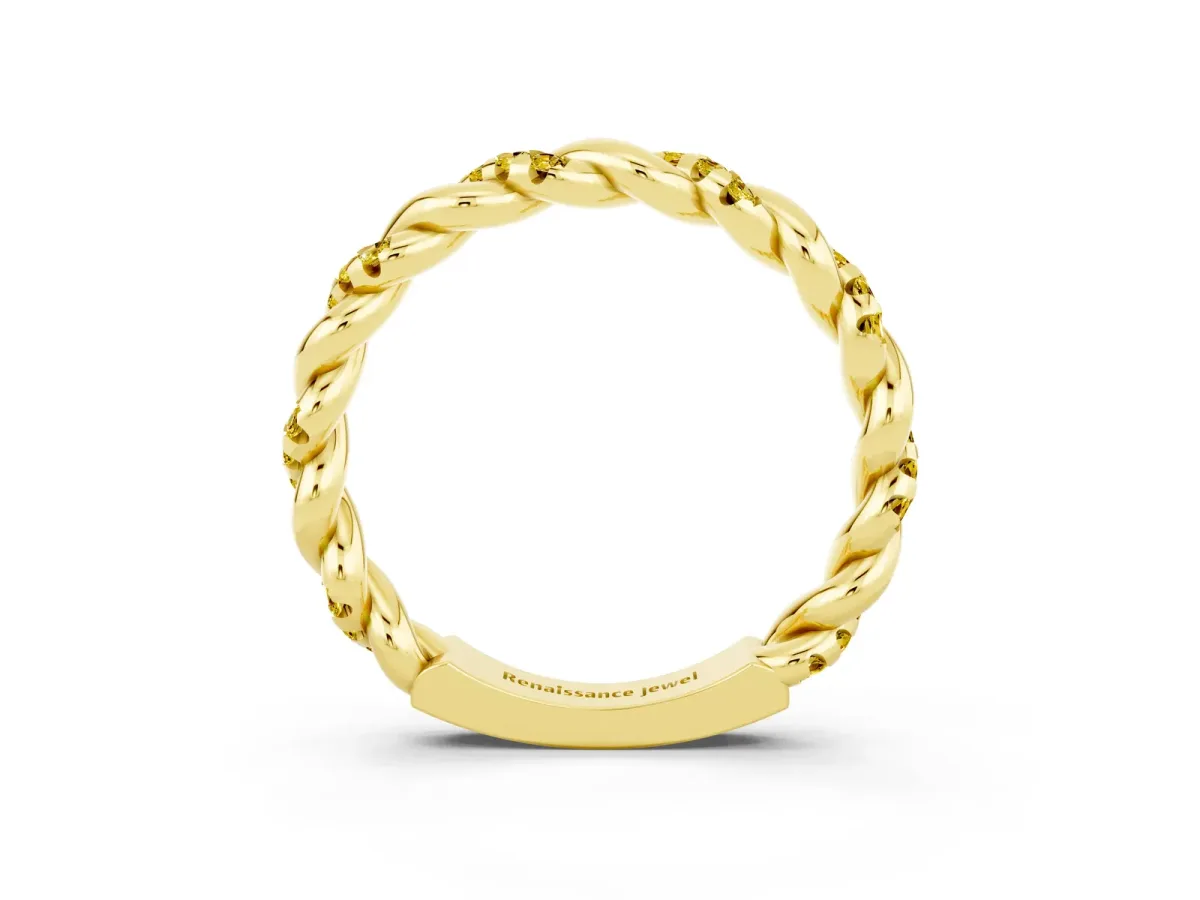 Twisted Pavé Round Yellow Sapphire Eternity Band Yellow gold