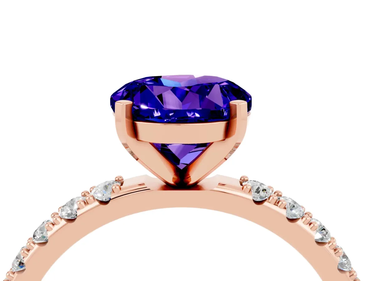 Round Cut Tanzanite Solitaire Pavé Band with Four-Prong Setting Rose gold