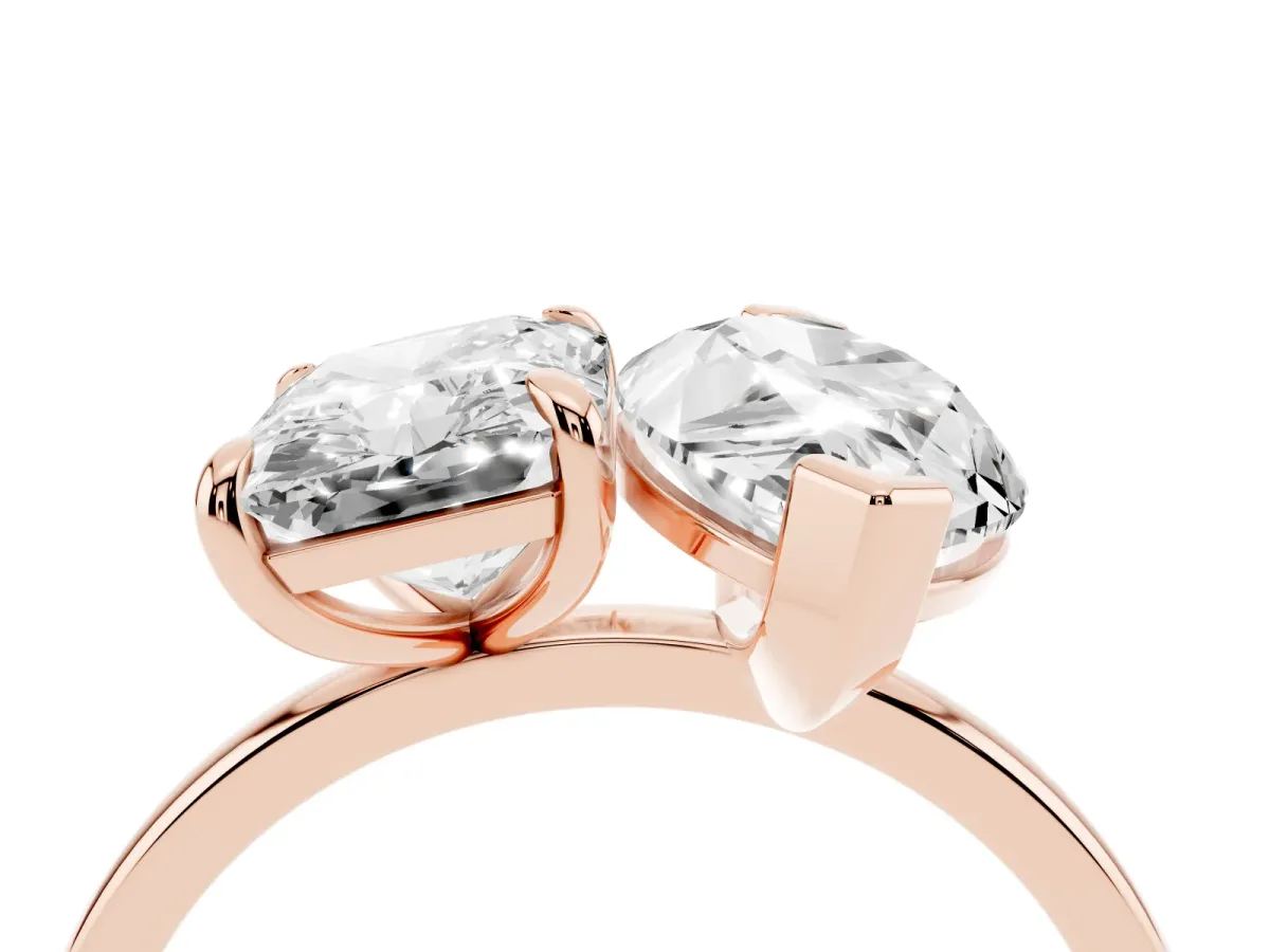 Radiant and Marquise Toi Moi Ring with Prong Setting and Plain Band Rose gold