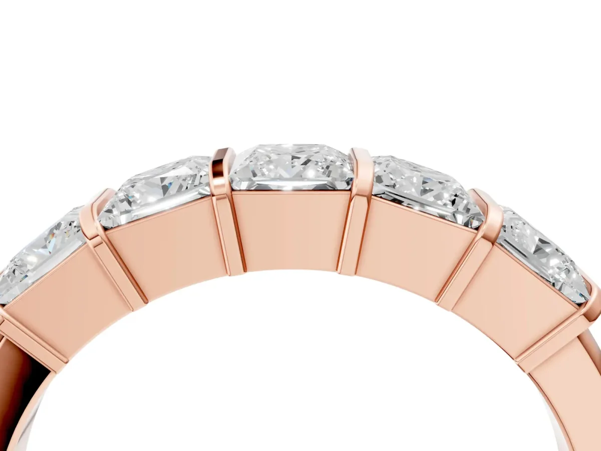 Princess Cut Channel Set Diamond Band with Bar Prong Setting Rose gold