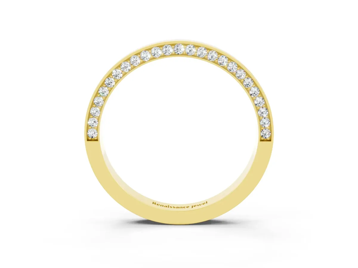 Pavé Round Moissanite Channel Set Band Yellow gold