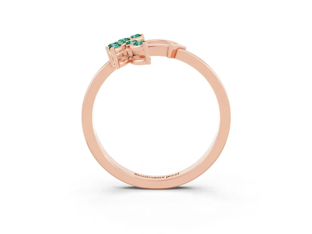 Marquise Green Sapphire Cluster Bypass Ring with Prong Setting Rose gold