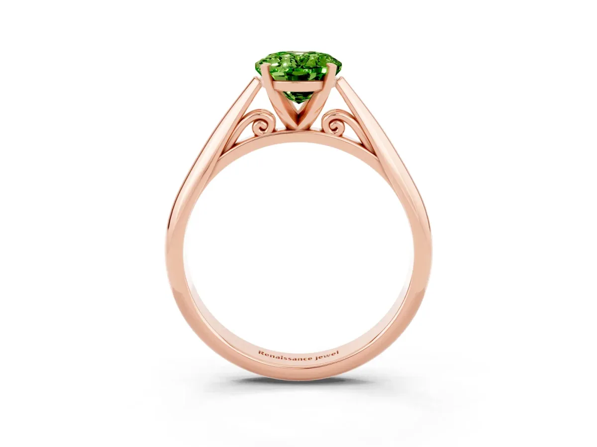 Oval Cut Peridot Solitaire Engagement Ring with Cathedral Setting and Four-Prong Mount Rose gold