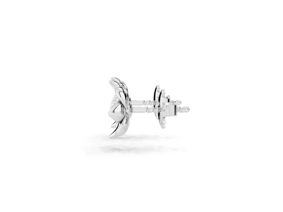 Round Diamond Magnolia Floral Stud Earrings Platinum