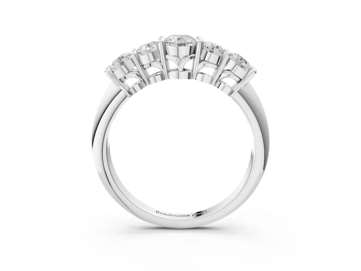 Five-Stone Round Brilliant Diamond Prong Set White Gold Band Silver