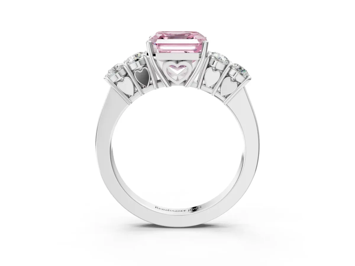 Fancy Pink Asscher Cut Cut Diamond Five-Stone Prong Set White Gold Ring Platinum