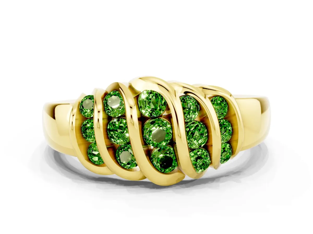 Round Peridot Multi-Row Crossover Band Yellow gold