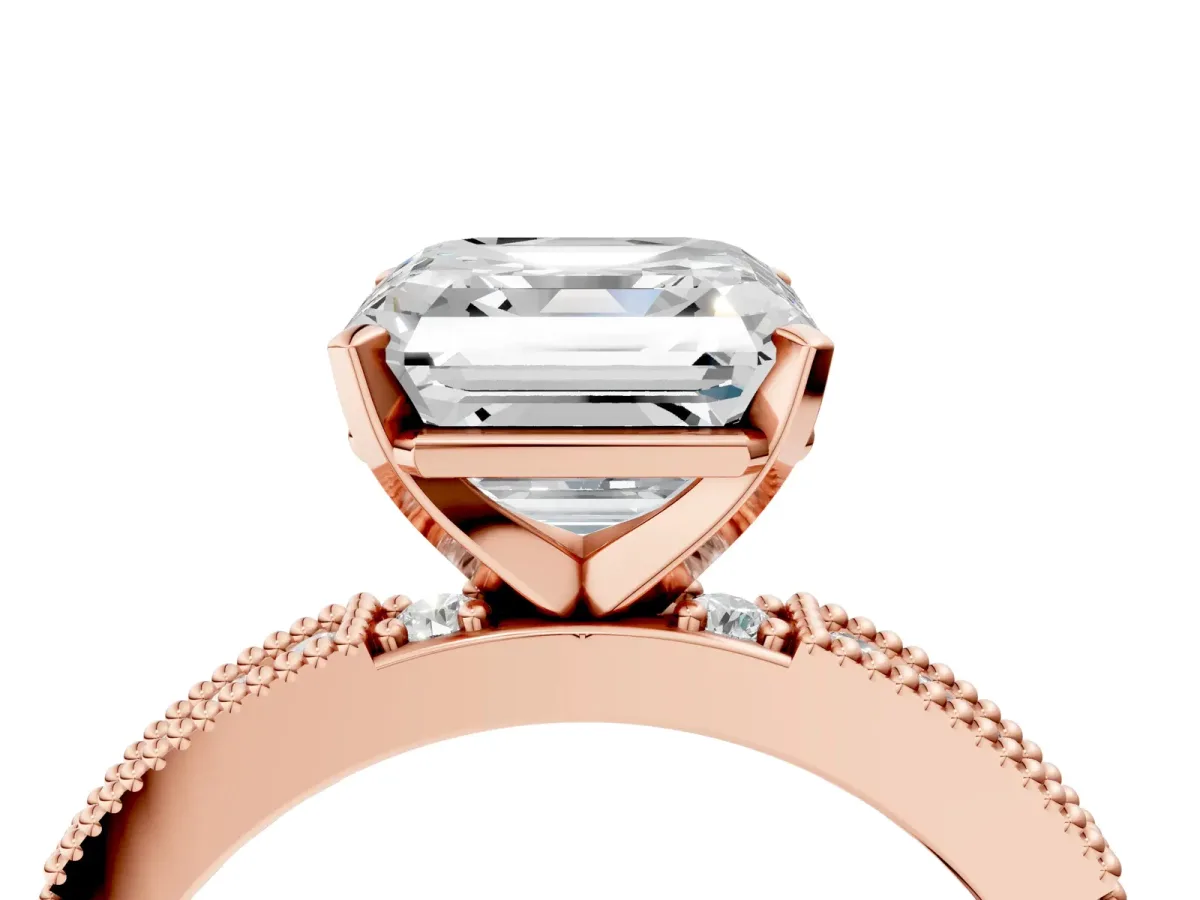 Asscher Cut Solitaire with Pavé Band and Four-Prong Setting Rose gold