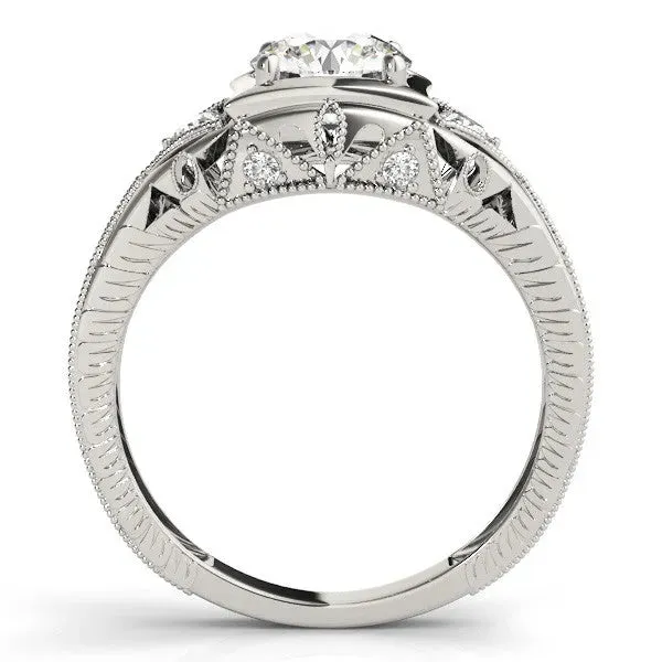 Milgrain Bezel Round Cut-Cut Filigree Engagement Ring Silver