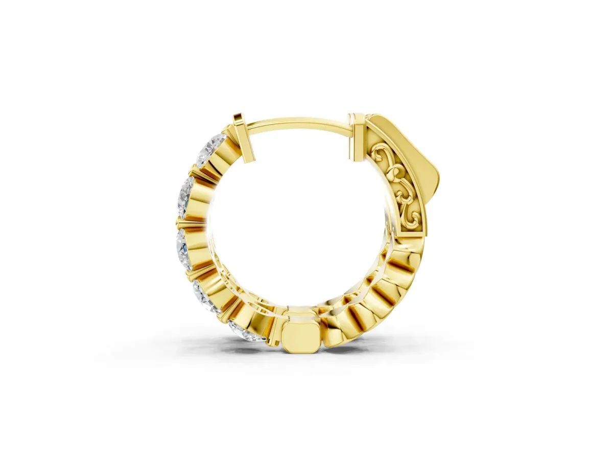 Round Brilliant Diamond Inside-Out Hoop Earrings with Shared Prong Setting Yellow gold