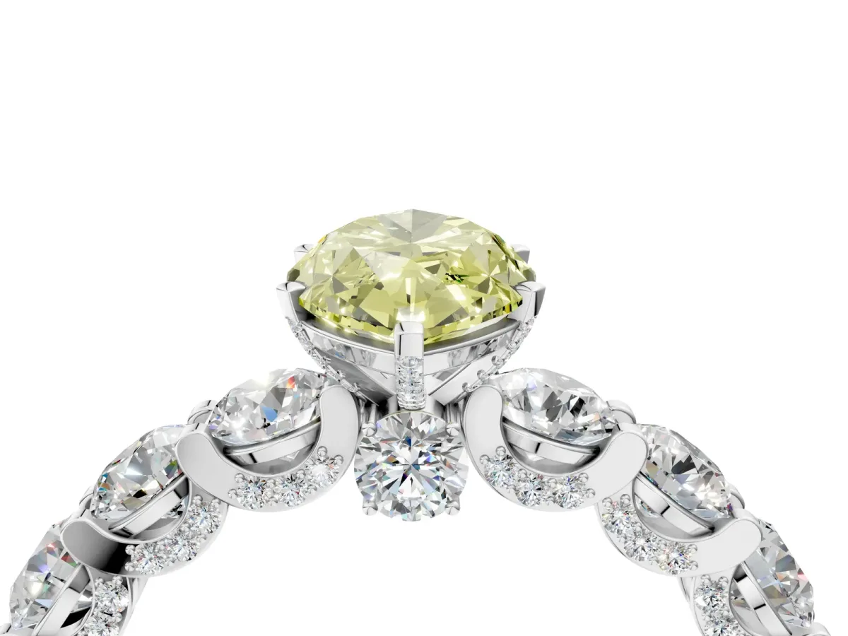 Fancy Yellow Marquise Cut Diamond Side Stone Engagement Ring with Four-Prong Setting White gold