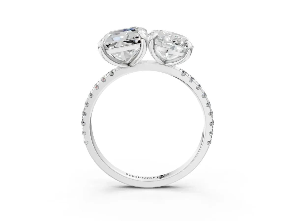 Oval and Radiant Toi Moi Ring with Prong Setting and Micro Pave Band Silver