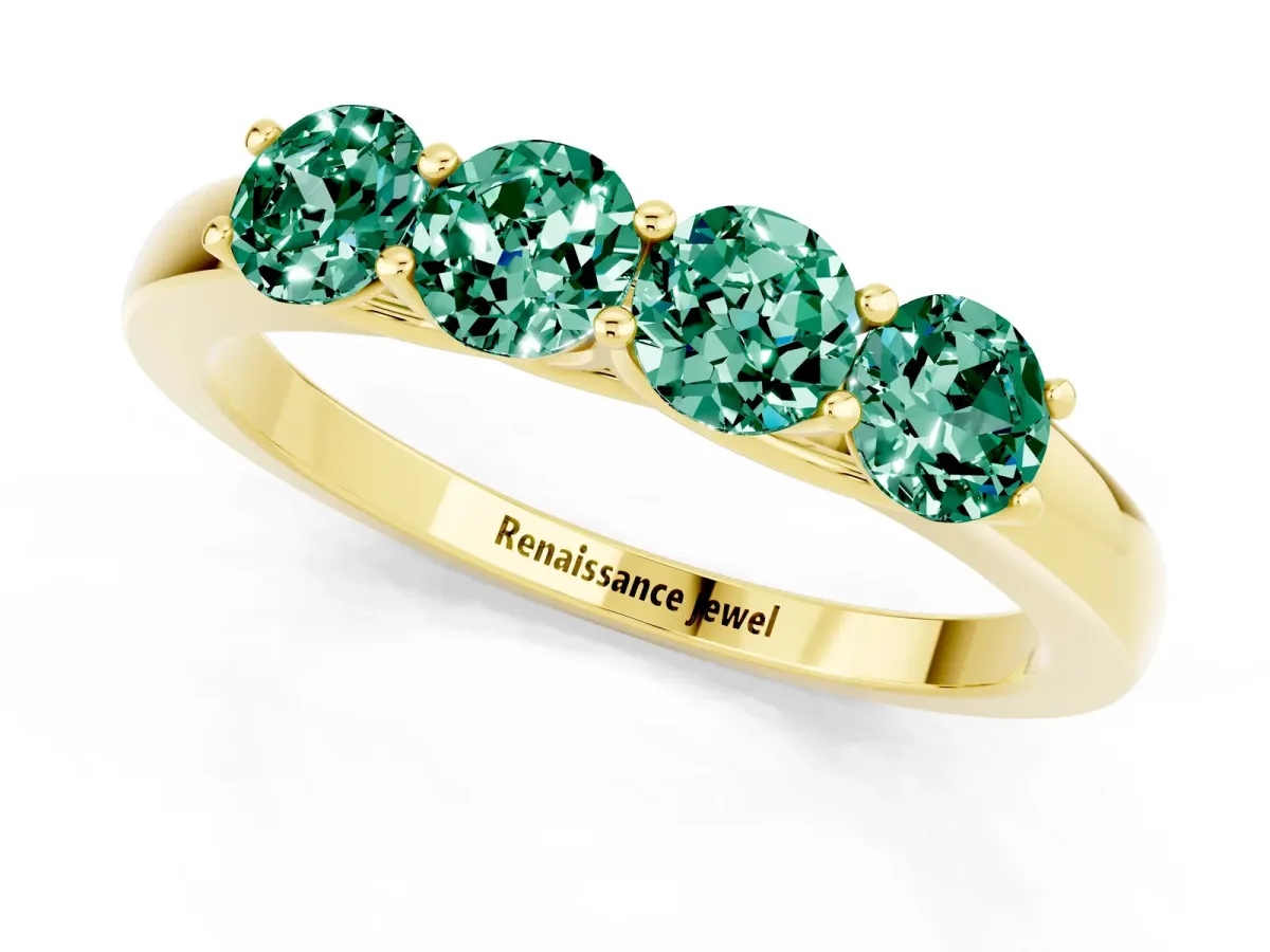 Four-Stone Round Green Sapphire Prong-Set Band Yellow gold