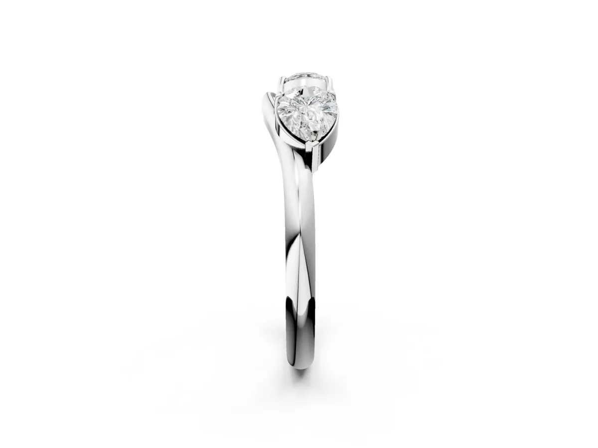Two-Stone Pear Diamond Bypass Ring with Prong Setting Silver
